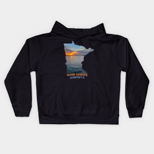 Minnesota State Outline - Grand Marais Sunset Kids Hoodie